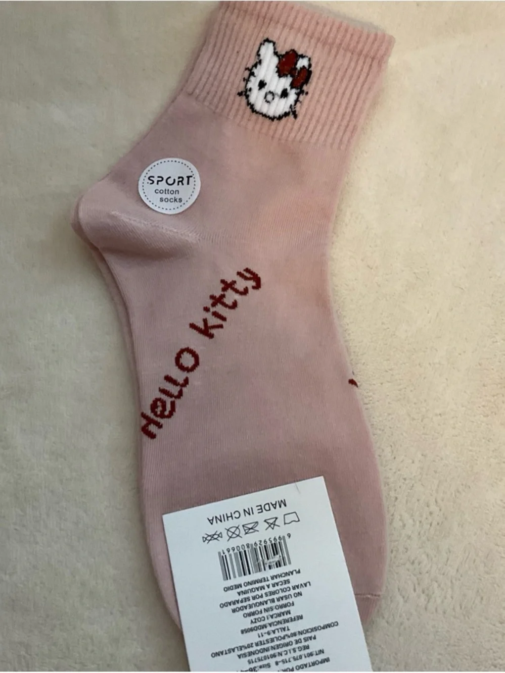 Hello Kitty Pink Crew Socks - Cotton Blend